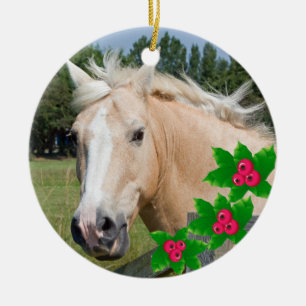 Christmas Palomino Horse & Holly Round Ornament