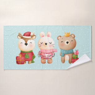 Christmas Pals - Reindeer Bear & Rabbit Bath Towel Set