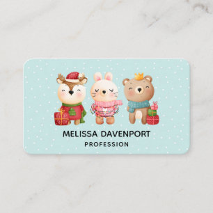 Christmas Pals - Reindeer Bear & Rabbit Business Card
