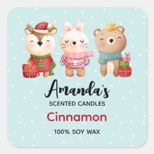 Christmas Pals - Reindeer, Bear & Rabbit Candle Square Sticker
