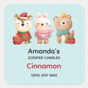 Christmas Pals - Reindeer, Bear & Rabbit Candle Square Sticker