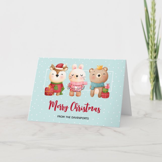 Christmas Pals - Reindeer Bear & Rabbit Card (Front)