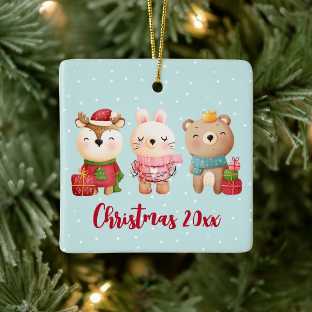 Christmas Pals - Reindeer, Bear & Rabbit Ceramic Ornament (Tree)