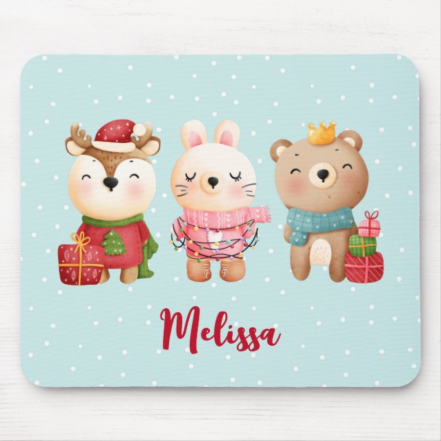 Christmas Pals - Reindeer, Bear & Rabbit Mouse Mat (Front)