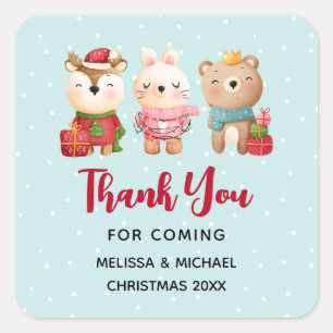 Christmas Pals - Reindeer, Bear & Rabbit Thank You Square Sticker