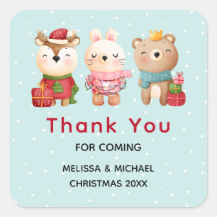 Christmas Pals - Reindeer, Bear & Rabbit Thank You Square Sticker
