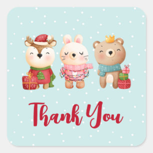 Christmas Pals - Reindeer Bear & Rabbit Thank You Square Sticker