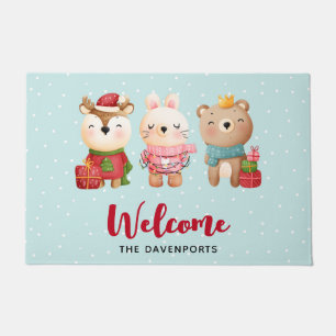 Christmas Pals - Reindeer, Bear & Rabbit Welcome Doormat