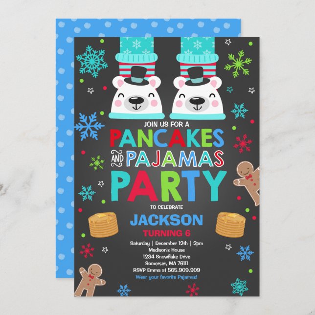 Christmas Pancakes And Pyjamas Invitation Bear (Front/Back)