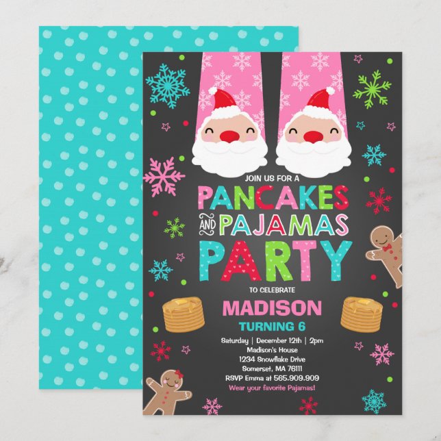 Christmas Pancakes And Pyjamas Invitation Santa (Front/Back)