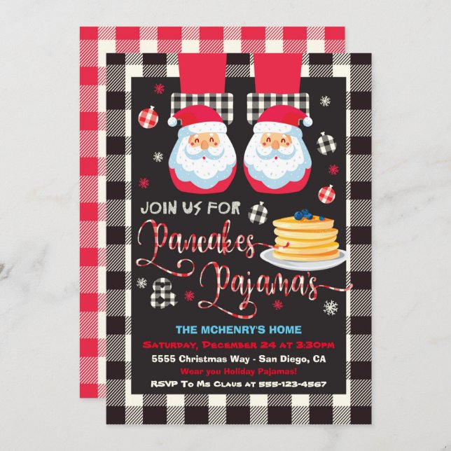 Christmas Pancakes and Pyjamas Party Invitation (Front/Back)