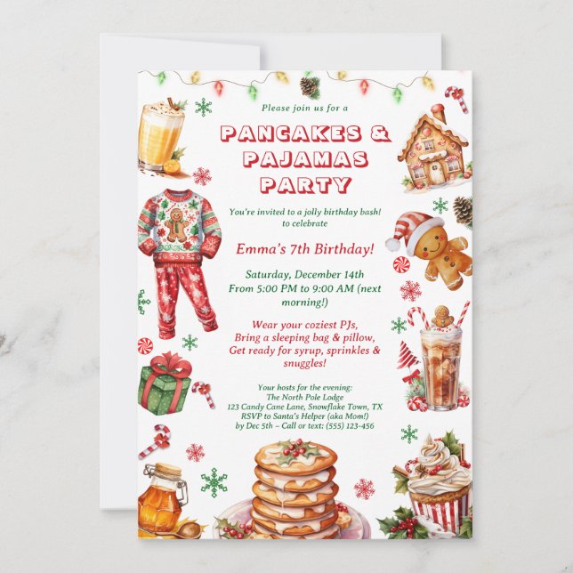 Christmas Pancakes & Pyjamas Birthday Party  Invitation (Front)