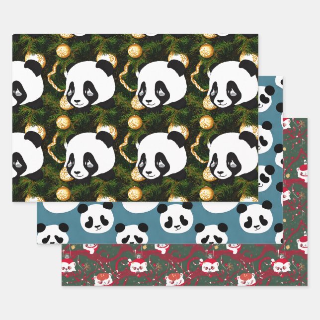 Christmas Panda and Bear Wrapping Paper Sheet (Set)