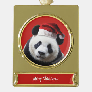 Christmas Panda Bear Gold Plated Banner Ornament