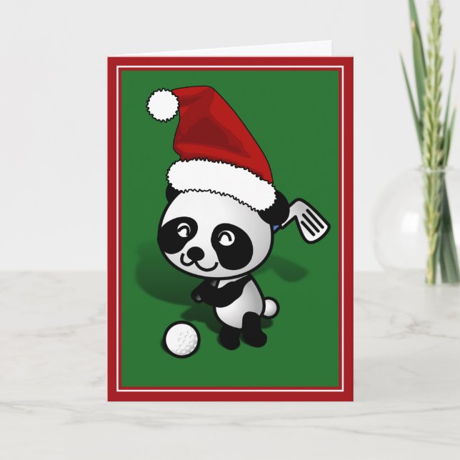 Christmas  Panda Bear Golfing Holiday Card (Front)