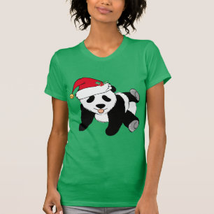 Christmas Panda Bear in Santa Hat T-Shirt