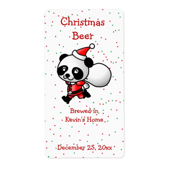 Christmas Panda Bear Mini Beer Label (Front)