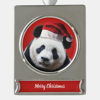 Christmas Panda Bear Silver Plated Banner Ornament