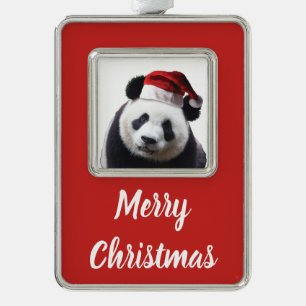 Christmas Panda Bear Silver Plated Framed Ornament