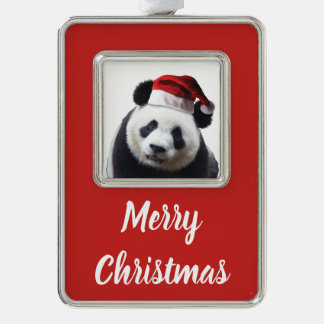 Christmas Panda Bear Silver Plated Framed Ornament