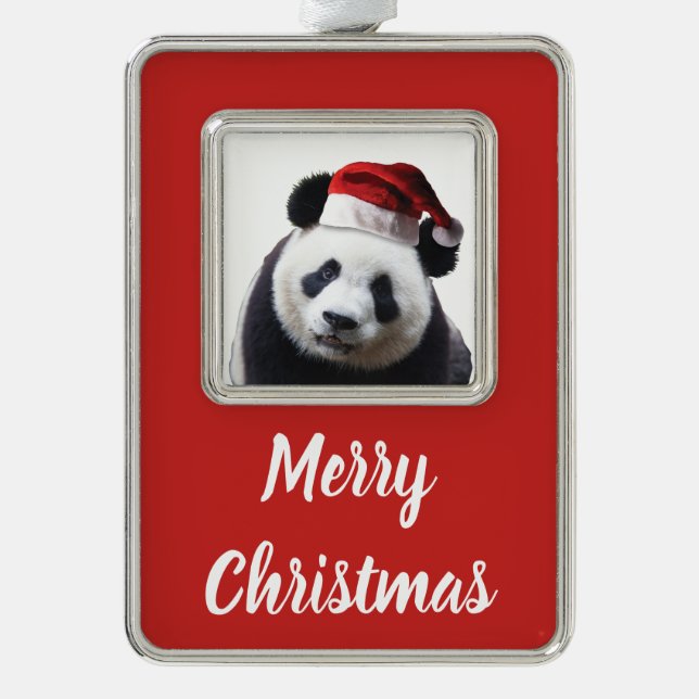 Christmas Panda Bear Silver Plated Framed Ornament (Front)