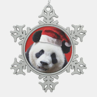 Christmas Panda Bear Snowflake Pewter Christmas Ornament