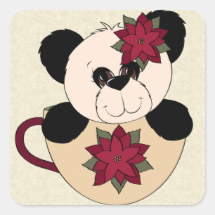 Christmas Panda Bear Square Sticker