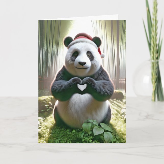 Christmas Panda Bear With Heart Card (Front)