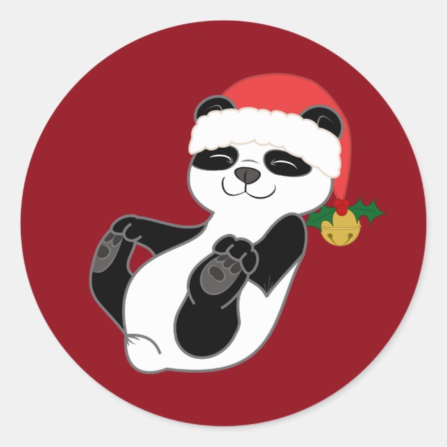 Christmas Panda Bear with Santa Hat & Jingle Bell Classic Round Sticker (Front)