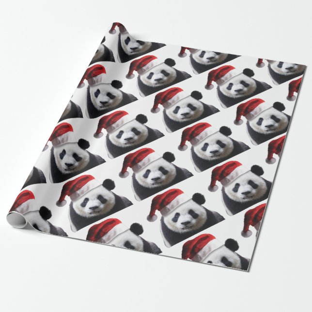 Christmas Panda Bear Wrapping Paper (Unrolled)