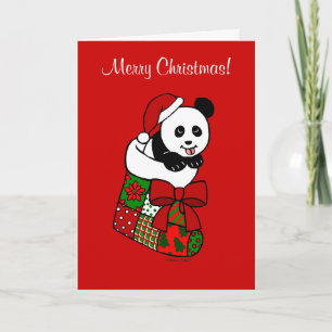 Christmas Panda Cartoon Stocking Holiday Card