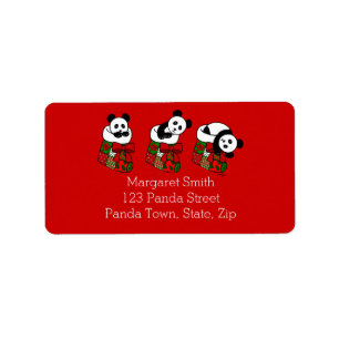 Christmas Panda Cartoon Stocking Label