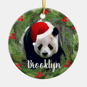 Christmas Panda Ceramic Tree Decoration