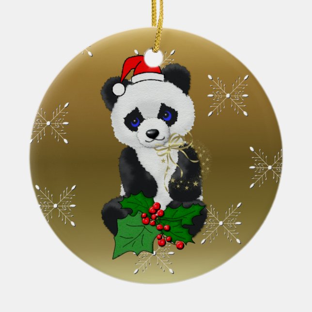 Christmas Panda Ceramic Tree Decoration (Front)