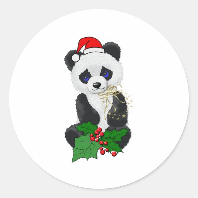 Christmas Panda Classic Round Sticker (Front)
