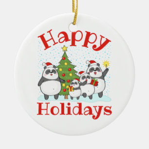 Christmas Panda Family Holiday Ceramic Tree Decoration