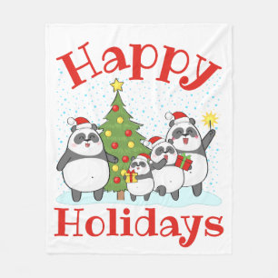 Christmas Panda Family Holiday Fleece Blanket