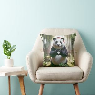 Christmas Panda Forming a Heart Cushion