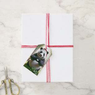 Christmas Panda Forming a Heart Gift Tags