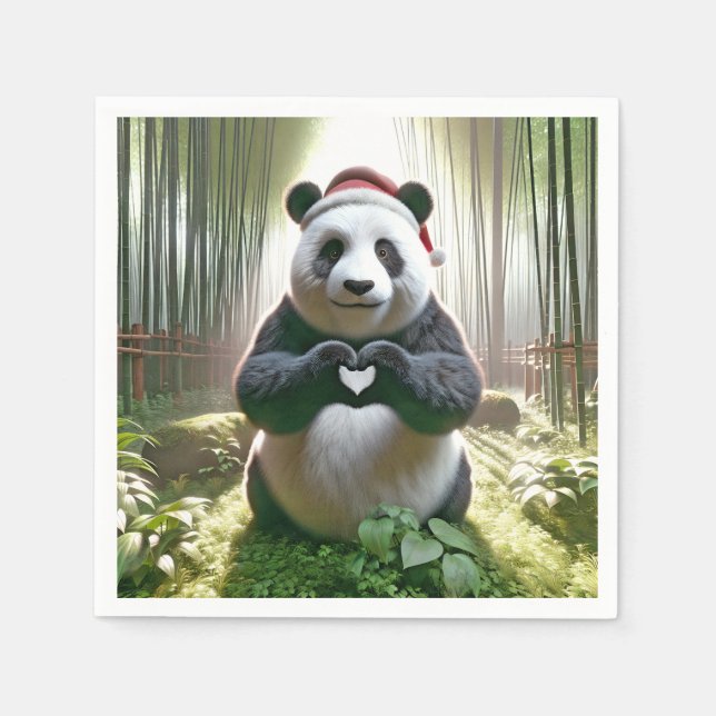 Christmas Panda Forming a Heart Napkin (Front)