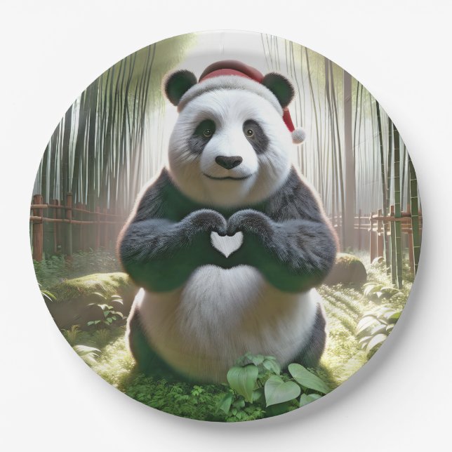 Christmas Panda Forming a Heart Paper Plate (Front)