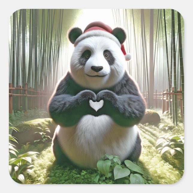 Christmas Panda Forming a Heart Square Sticker (Front)
