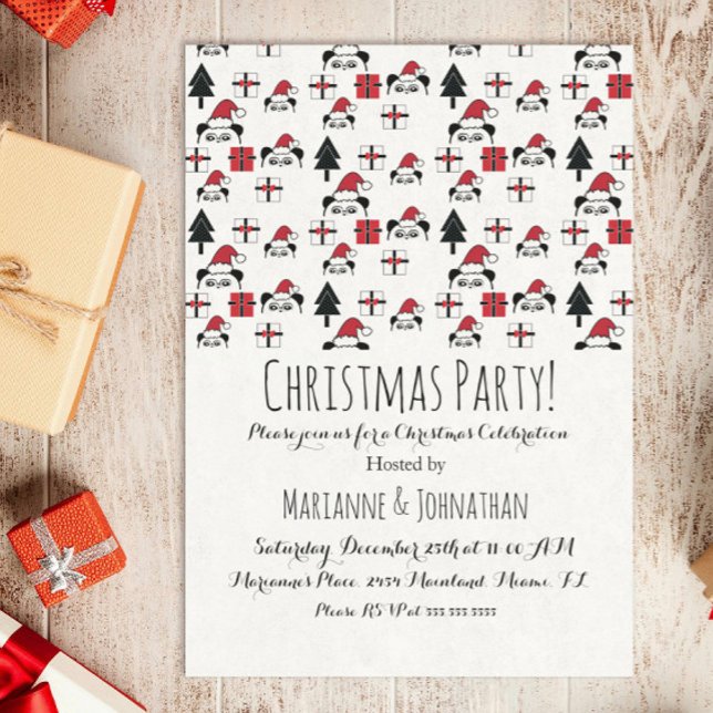 Christmas Panda Presents Holiday Trees Invitation (Creator Uploaded)