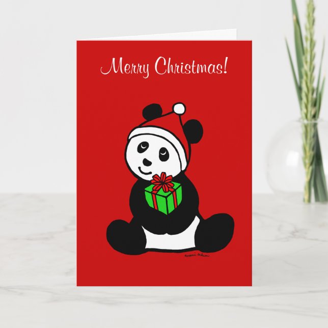 Christmas Panda Santa Hat Holiday Card (Front)