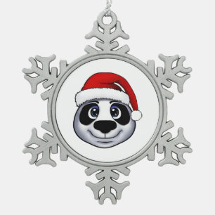 Christmas Panda Snowflake Pewter Christmas Ornament