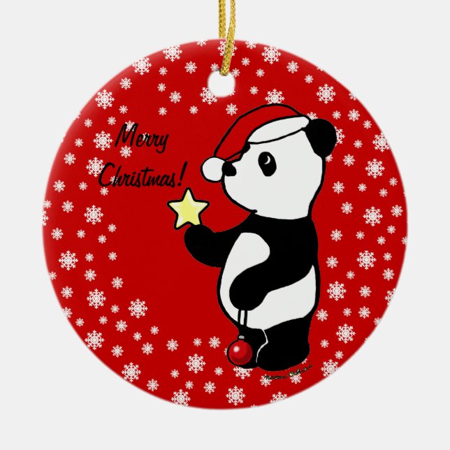Christmas Panda Stocking Ceramic Tree Decoration (Front)