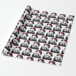 Christmas Panda with Santa Hat Wrapping Paper