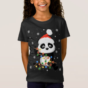 Christmas Panda With Tree Lights Funny Santa Xmas  T-Shirt