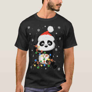 Christmas Panda With Tree Lights Funny Santa Xmas T-Shirt