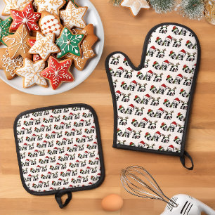 Christmas Pandas Kitchen Towel Oven Mitt & Pot Holder Set